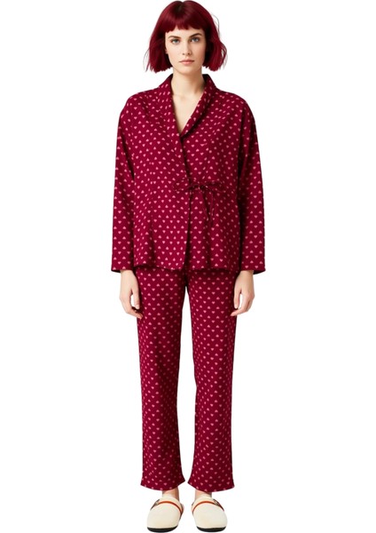 Kadın Kalp Desenli V Yaka Uzun Kollu Pijama Takımı Fonksiyonel Dayanıklı Kaliteli Konforlu fırsatları