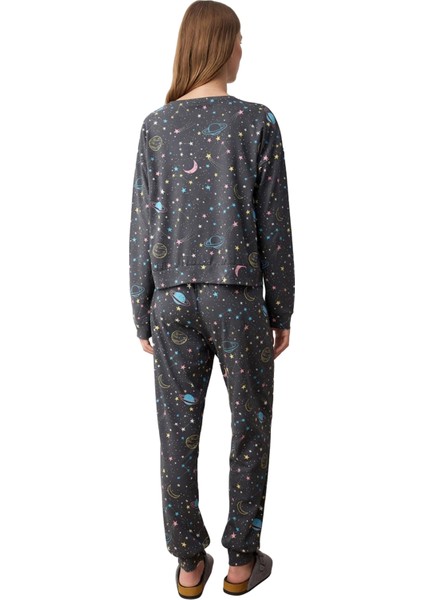 Kadın Galaksi Baskılı Pijama Takımı Uzun Kollu Bisiklet Yaka Fonksiyonel Dayanıklı Estetik indirimleri