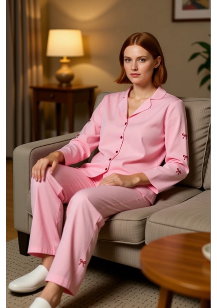 Kadin Fiyonk Detayli Viskon Pijama Takımı Fonksiyonel Dayanıklı Kaliteli Konforlu Estetik Şık