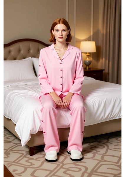 Kadin Fiyonk Detayli Viskon Pijama Takımı Fonksiyonel Dayanıklı Kaliteli Konforlu Estetik Şık modelleri