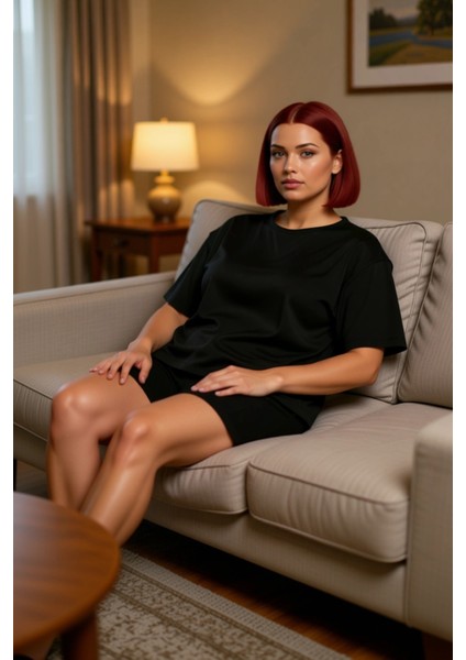 Kadın Bisiklet Yaka Kısa Kollu Şortlu Pijama Takımı Fonksiyonel Dayanıklı Kaliteli Estetik