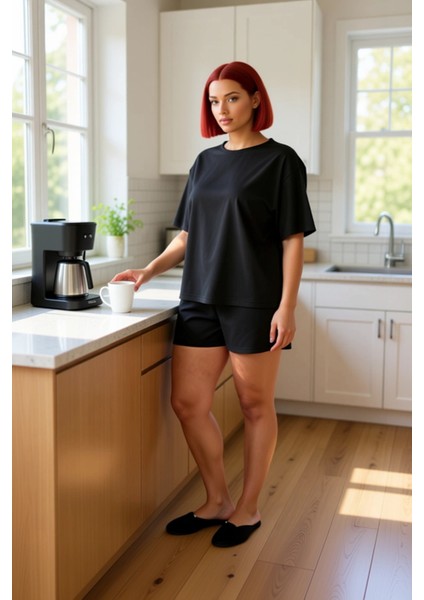 Kadın Bisiklet Yaka Kısa Kollu Şortlu Pijama Takımı Fonksiyonel Dayanıklı Kaliteli Estetik fiyatları