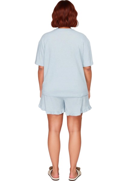 Kadın Açık Kedi Baskılı Bisiklet Yaka Kısa Kollu Pijama Takımı Fonksiyonel Dayanıklı Rahat indirimleri