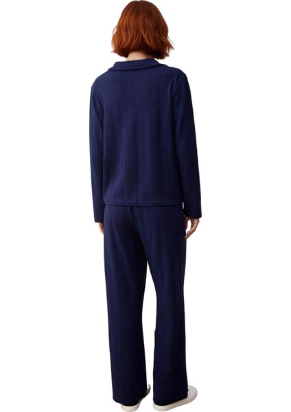 Kadın Füme Dokulu Fitilli Gömlek Yaka Pijama Takımı Fonksiyonel Dayanıklı Kaliteli Estetik indirimleri