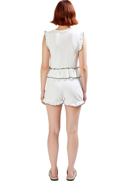 Kadın Bisiklet Yaka Fırfırlı Örme Pijama Takımı Fonksiyonel Dayanıklı Kaliteli Konforlu Şık fırsatları