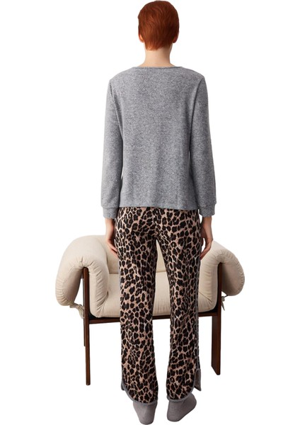 Kadın Leopar Desenli Ev Giyim Takımı V Yaka Uzun Kollu Fonksiyonel Dayanıklı Kaliteli Spor fırsatları