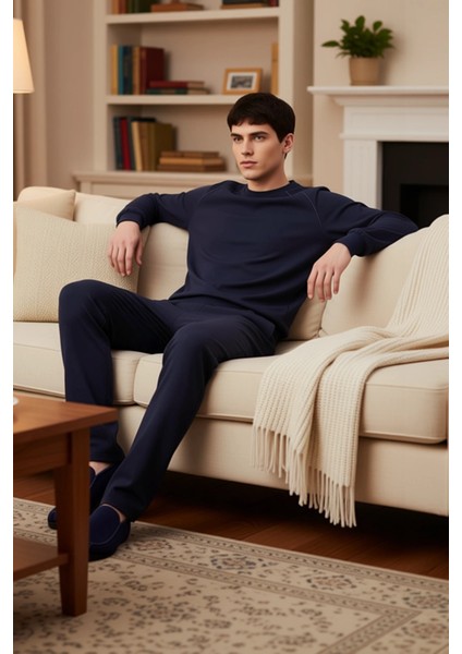 Erkek Bisiklet Yaka Reglan Kol Pijama Takımı Fonksiyonel Dayanıklı Kaliteli Konforlu Rahat