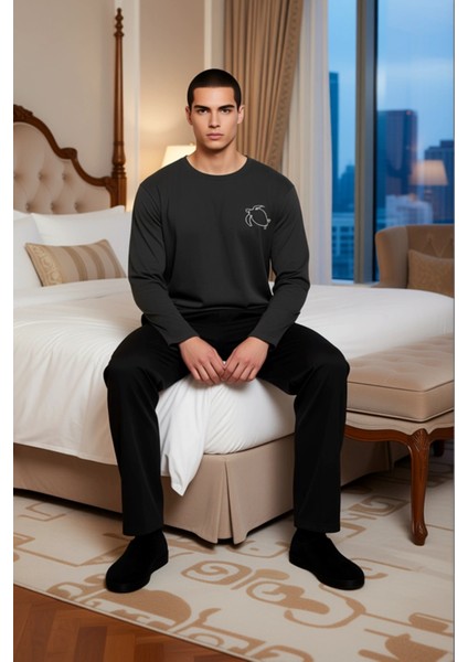 Erkek Bisiklet Yaka Uzun Kollu Pijama Takımı Fonksiyonel Dayanıklı Kaliteli Konforlu Rahat modelleri