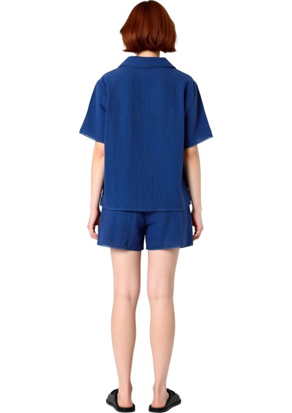 Kadın Güneş Nakışlı Müslin Pijama Takımı Gömlek ve Şort Fonksiyonel Dayanıklı Kaliteli Şık indirimleri