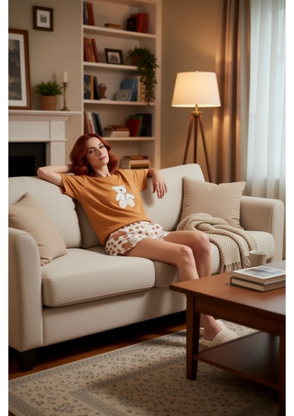 Kadın Ayıcık Baskılı Ekose Şortlu Pijama Takımı Fonksiyonel Dayanıklı Kaliteli Konforlu Şık fırsatları