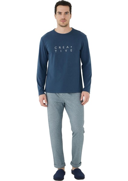 Erkek Geometrik Desenli Bisiklet Yaka Pijama Takımı Fonksiyonel Dayanıklı Kaliteli Estetik fırsatları