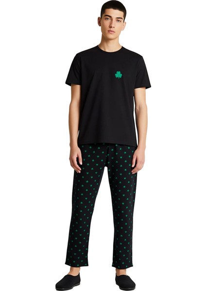 Erkek Yonca Desenli Bisiklet Yaka Pijama Takımı Fonksiyonel Dayanıklı Kaliteli Konforlu Şık fırsatları