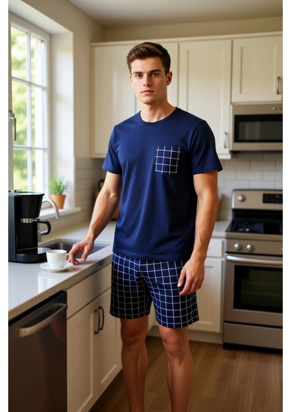 Erkek Grimelanj Ekose Örme Pijama Takımı Bisiklet Yaka Kısa Kollu Fonksiyonel Dayanıklı Şık fiyatları