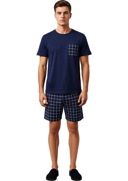 Erkek Grimelanj Ekose Örme Pijama Takımı Bisiklet Yaka Kısa Kollu Fonksiyonel Dayanıklı Şık fırsatları