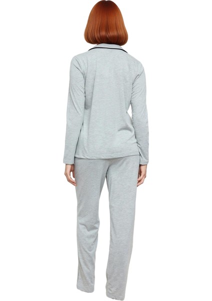 Kadın Melanj Panda Baskılı Gömlek Pantolon Pijama Takımı Fonksiyonel Dayanıklı Kaliteli Şık indirimleri