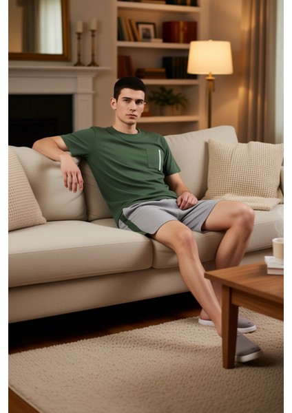 Erkek Bisiklet Yaka Kısa Kollu Örme Pijama Takımı Fonksiyonel Dayanıklı Kaliteli Konforlu Şık