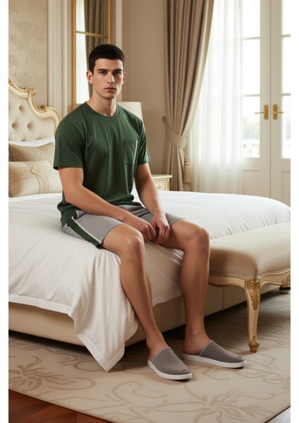 Erkek Bisiklet Yaka Kısa Kollu Örme Pijama Takımı Fonksiyonel Dayanıklı Kaliteli Konforlu Şık modelleri