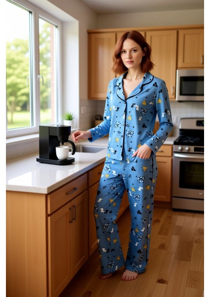 Kadin Desenli Gömlek Yaka Pijama Takımı Fonksiyonel Dayanıklı Kaliteli Konforlu Estetik Şık fiyatları