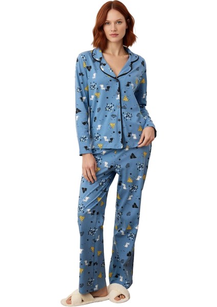 Kadin Desenli Gömlek Yaka Pijama Takımı Fonksiyonel Dayanıklı Kaliteli Konforlu Estetik Şık fırsatları