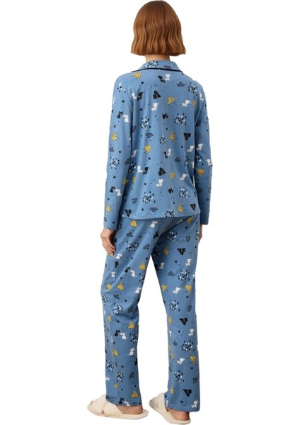 Kadin Desenli Gömlek Yaka Pijama Takımı Fonksiyonel Dayanıklı Kaliteli Konforlu Estetik Şık indirimleri