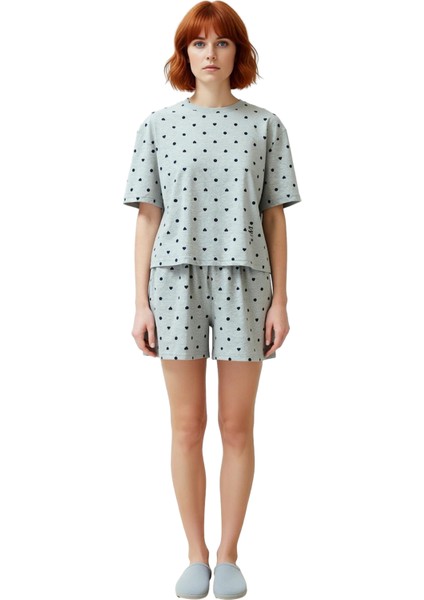 Kadın Puantiyeli Kalpli Pijama Takımı Fonksiyonel Dayanıklı Kaliteli Konforlu Estetik Spor fırsatları