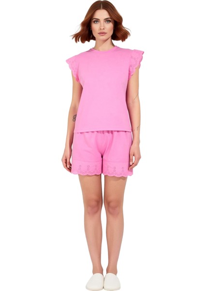 Kadın Brode Detaylı Bisiklet Yaka Şortlu Pijama Takımı Fonksiyonel Dayanıklı Kaliteli Spor fiyatları