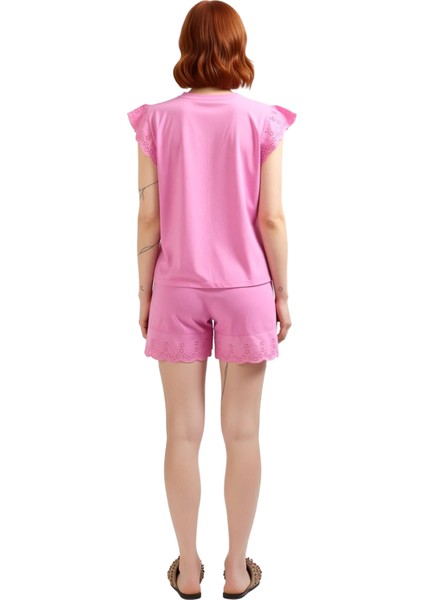 Kadın Brode Detaylı Bisiklet Yaka Şortlu Pijama Takımı Fonksiyonel Dayanıklı Kaliteli Spor modelleri