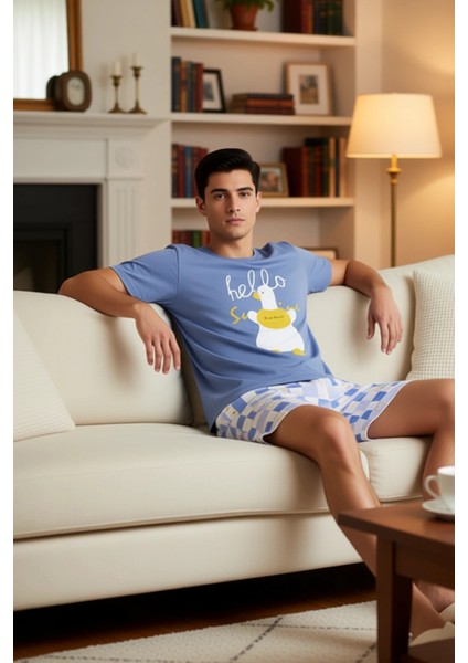 Eğlenceli Ördek Baskılı Pijama Takımı Kadın Fonksiyonel Dayanıklı Kaliteli Konforlu Modern