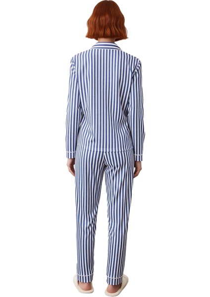 Kadın Çizgili Pijama Takımı Gömlek Yaka Fonksiyonel Dayanıklı Kaliteli Konforlu Estetik Şık indirimleri