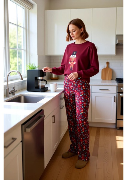 Kadın Yılbaşı Temalı Bisiklet Yaka Düşük Kol Pijama Takımı Fonksiyonel Dayanıklı Kaliteli Şık fiyatları