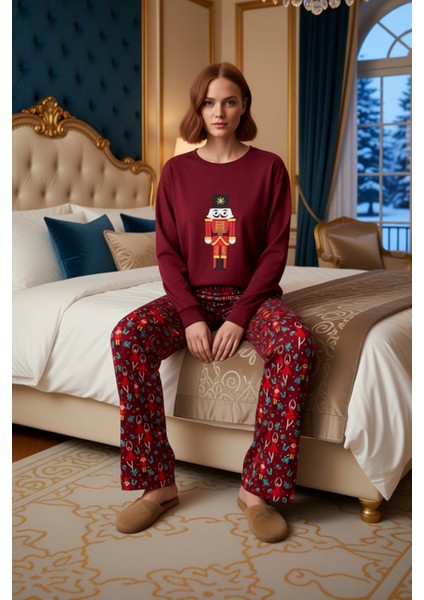 Kadın Yılbaşı Temalı Bisiklet Yaka Düşük Kol Pijama Takımı Fonksiyonel Dayanıklı Kaliteli Şık modelleri