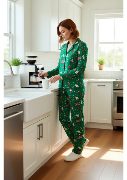 Kadın Yılbaşı Temalı Gömlek ve Pantolon Pijama Takımı Fonksiyonel Dayanıklı Kaliteli Rahat fiyatları