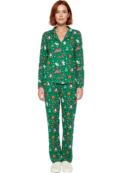 Kadın Yılbaşı Temalı Gömlek ve Pantolon Pijama Takımı Fonksiyonel Dayanıklı Kaliteli Rahat fırsatları