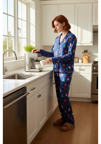 Kadın Yılbaşı Temalı Gömlek ve Pantolon Pijama Takımı Fonksiyonel Dayanıklı Kaliteli Rahat fiyatları