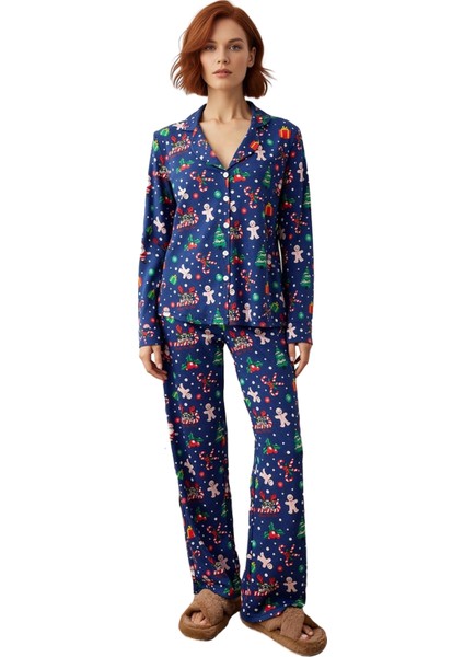 Kadın Yılbaşı Temalı Gömlek ve Pantolon Pijama Takımı Fonksiyonel Dayanıklı Kaliteli Rahat fırsatları