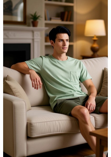 Erkek Bisiklet Yaka Kısa Kollu Pijama Takımı Fonksiyonel Dayanıklı Kaliteli Konforlu Rahat