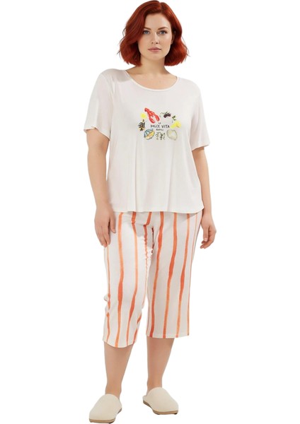 Kadın Bisiklet Yaka Çizgili Kapri Pijama Takımı Fonksiyonel Dayanıklı Kaliteli Konforlu Şık fırsatları