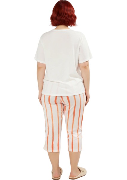 Kadın Bisiklet Yaka Çizgili Kapri Pijama Takımı Fonksiyonel Dayanıklı Kaliteli Konforlu Şık indirimleri