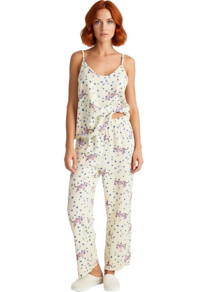 Hayvan Desenli Viskon Ince Askılı Pijama Takımı Kadın Fonksiyonel Dayanıklı Kaliteli Rahat fiyatları