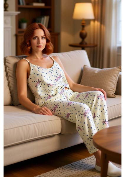 Hayvan Desenli Viskon Ince Askılı Pijama Takımı Kadın Fonksiyonel Dayanıklı Kaliteli Rahat fırsatları