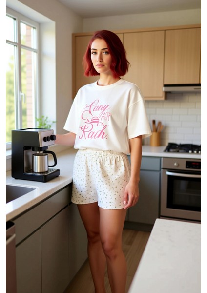 Kadın Çiçekli Baskılı Bisiklet Yaka Şortlu Pijama Takımı Fonksiyonel Dayanıklı Kaliteli Şık indirimleri