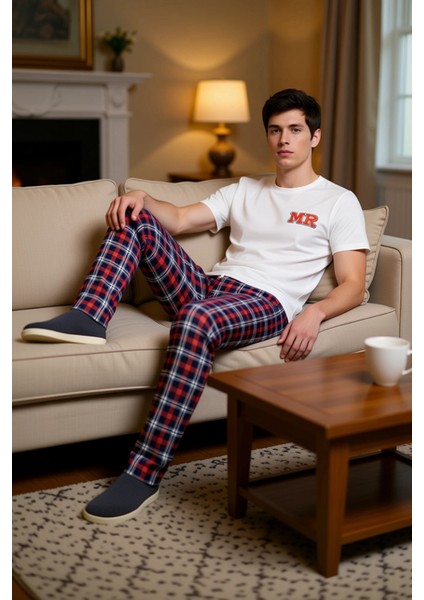 Erkek Bisiklet Yaka Baskılı Regular Fit Pijama Takımı Fonksiyonel Dayanıklı Kaliteli Rahat