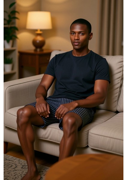 Erkek Çizgili Pijama Takımı Bisiklet Yaka Kısa Kollu Fonksiyonel Dayanıklı Kaliteli Modern