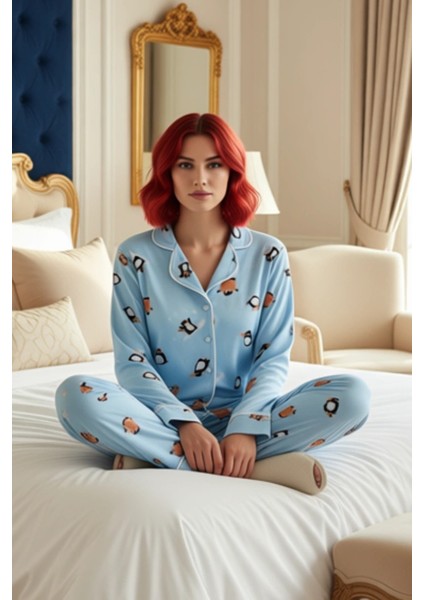 Kadın Penguen Desenli Gömlek Yaka Polar Pijama Takımı Fonksiyonel Dayanıklı Kaliteli Rahat modelleri