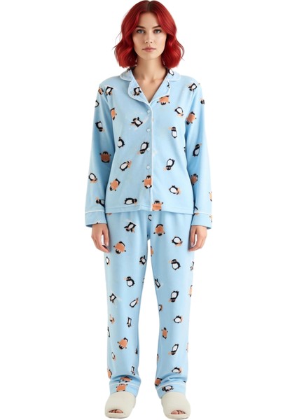 Kadın Penguen Desenli Gömlek Yaka Polar Pijama Takımı Fonksiyonel Dayanıklı Kaliteli Rahat fırsatları