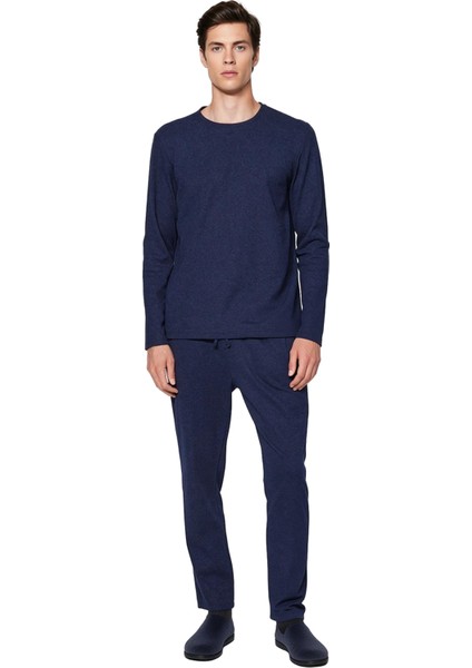 Erkek Waffle Dokulu Pijama Takımı Bisiklet Yaka Uzun Kollu Regular Fit Fonksiyonel Estetik fırsatları