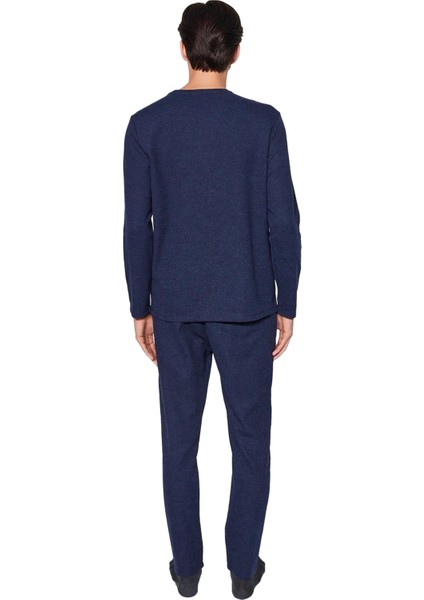Erkek Waffle Dokulu Pijama Takımı Bisiklet Yaka Uzun Kollu Regular Fit Fonksiyonel Estetik indirimleri