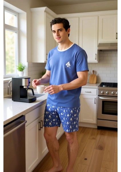 Erkek Bisiklet Yaka Kısa Kollu Baskılı Pijama Takımı Fonksiyonel Dayanıklı Kaliteli Modern fiyatları