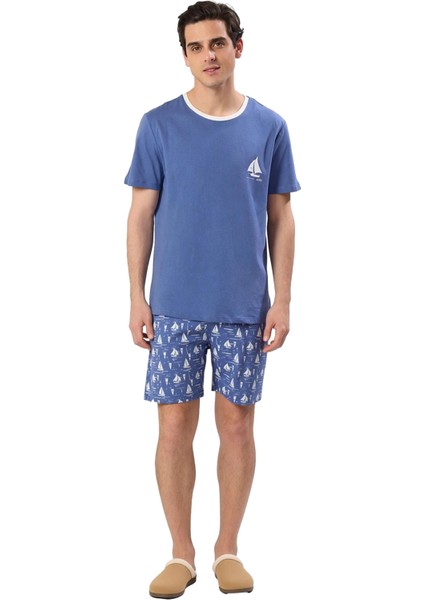 Erkek Bisiklet Yaka Kısa Kollu Baskılı Pijama Takımı Fonksiyonel Dayanıklı Kaliteli Modern fırsatları