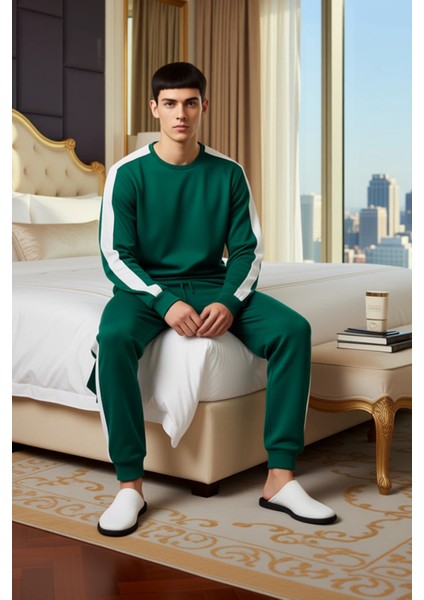 Erkek Yan Şeritli Bisiklet Yaka Örme Pijama Takımı Fonksiyonel Dayanıklı Kaliteli Konforlu modelleri